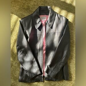 Women’s Wilsons Leather Maxima Black Jacket with Pink Lining - Large